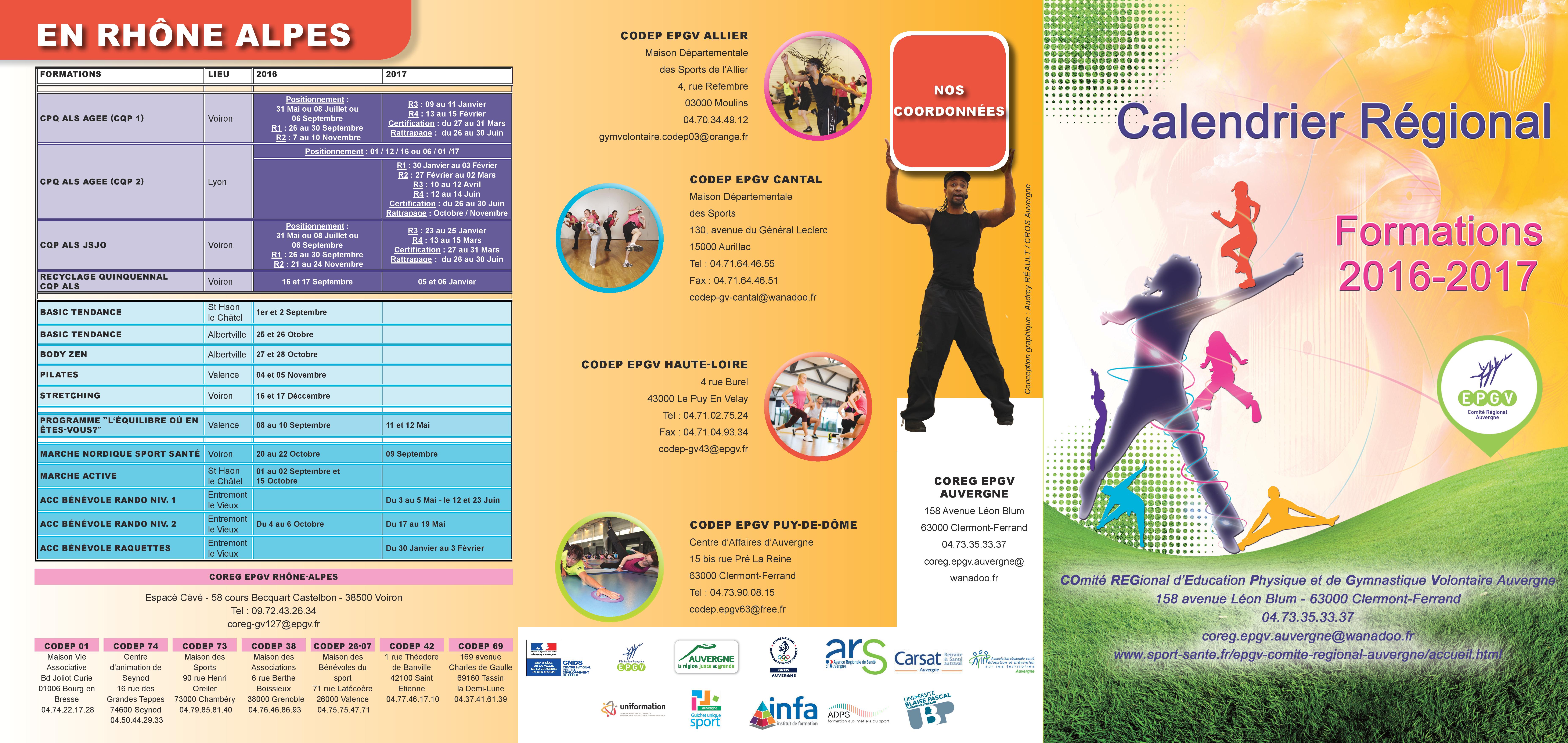 calendrier formation r&eacute;gional auvergne 16/17